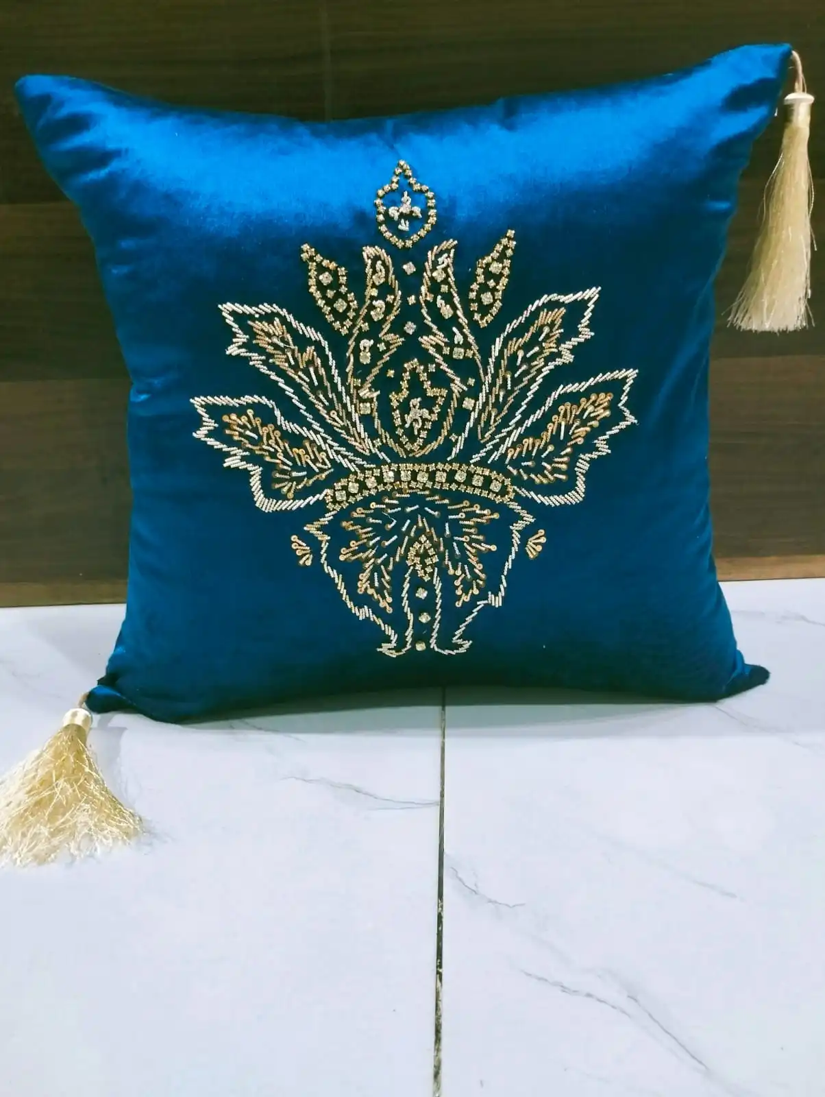 Blue Embroidery Cushion Cover - Image 3