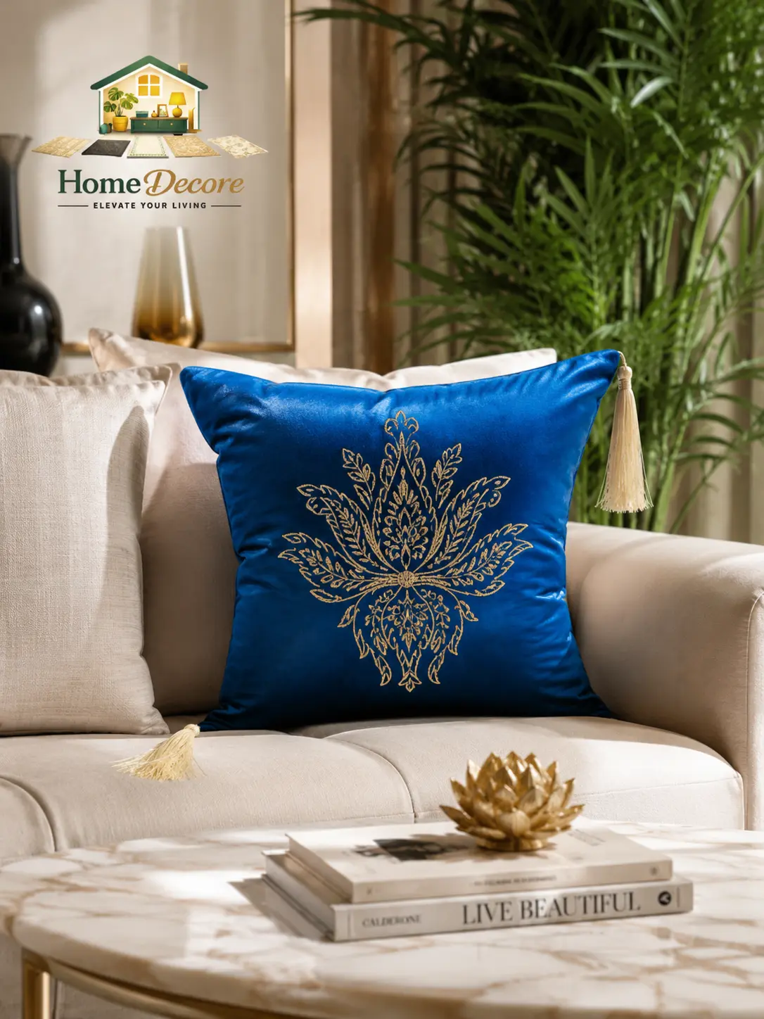 Blue Embroidery Cushion Cover